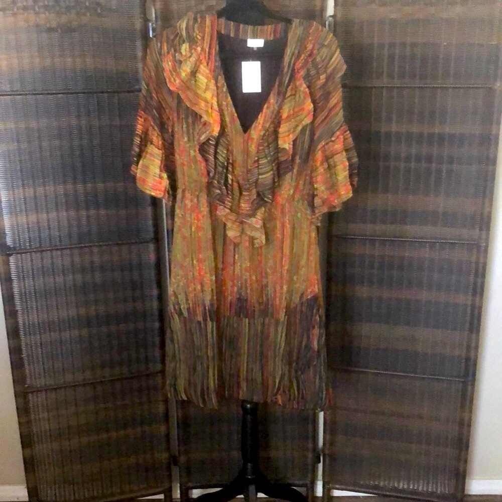 Chic Ecru Multicolor Ruffle Dress